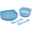 kiokids stoviglie in silicone colore azzurro 4m+ 4 pezzi