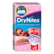 huggies drynites mutandine assorbenti notte per bambina 27-57 kg taglia l 8-15 anni confezione da 9