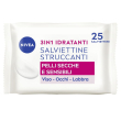 nivea salviettine struccanti 3in1 idratanti 25 pezzi, salviette strucc