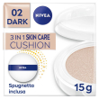 nivea q10 plus anti-age 3in1 skin care cushion dark 15 ml, crema viso colorata anti-età fp15