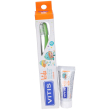 vitis kids spazzolino per bambini + kids gel dentifricio 8ml, igiene orale, fluoro, ciliegia, protez