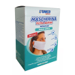 descrizione mascherina in tessuto non tessuto. 100% fibra senza resine. lattex free. senza fibre di